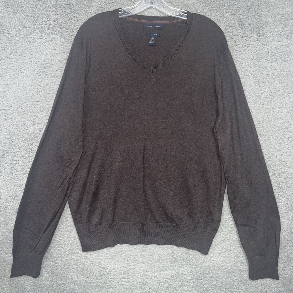 Banana Republic Sweater Men's Sz L Brown Cashmere Silk Luxury Blend V Neck